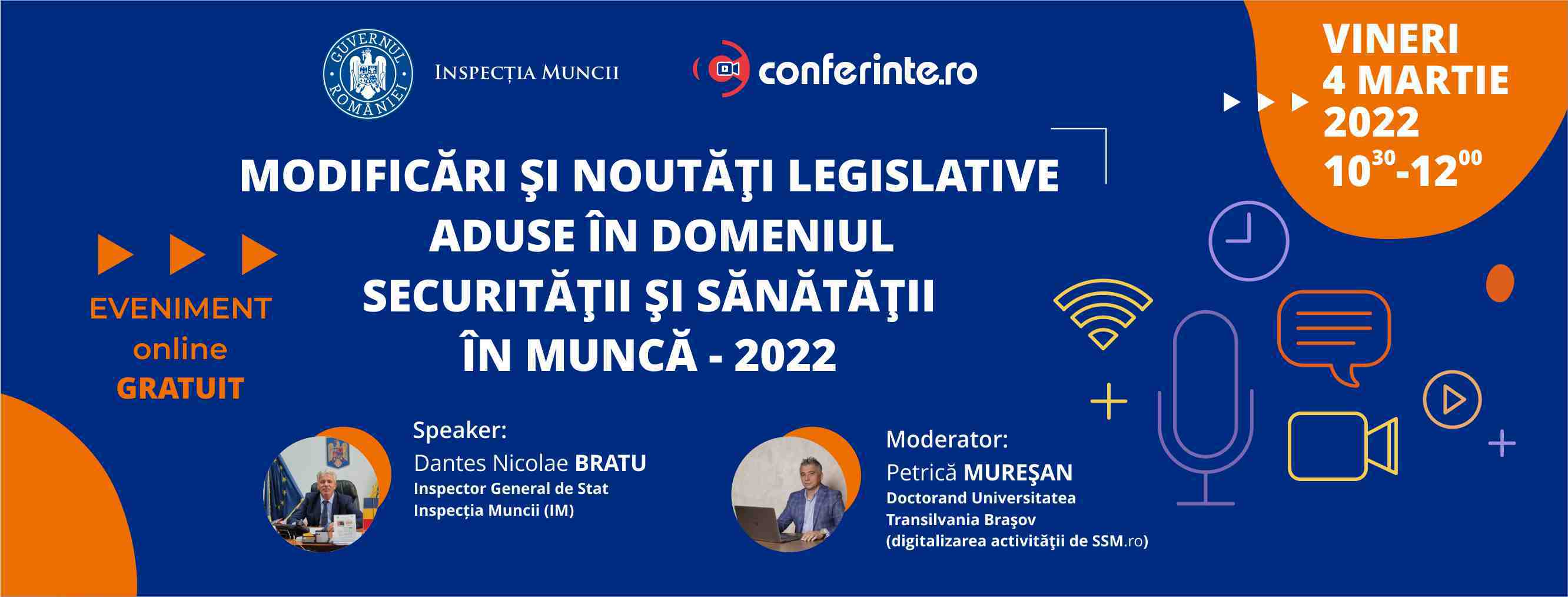 EVENIMENT online GRATUIT: Modiﬁcari si noutati legislative aduse  in domeniul Securitatii si Sanatatii in Munca – 2022